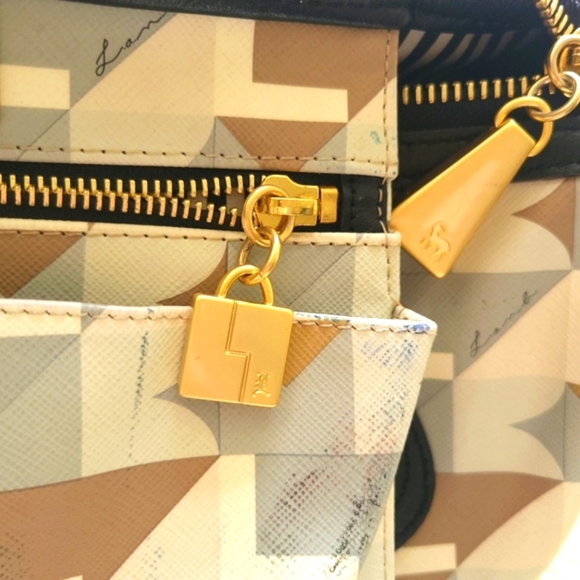 L.A.M.B. Bowling bag Blue and Cream Geometric Satchel with Navy Accents - Picture 9 of 12